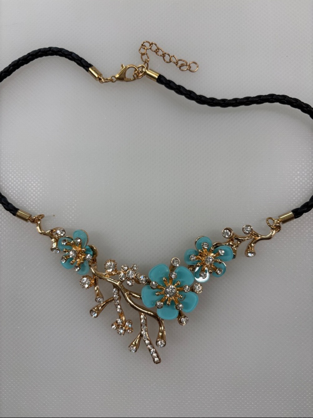 Gold Floral Necklace with Turquoise Petals
